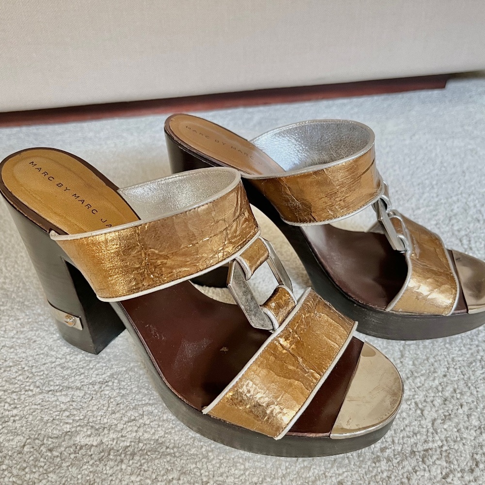 Marc by Marc Jacobs Metallic Slide Mule Platform Sandal - Size 7